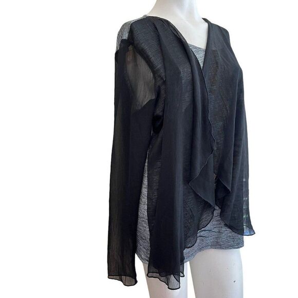 Ladies Large One Piece Blouse Peacock Feather Attached Cardigan Sheer Sleeves - Picture 5 of 8